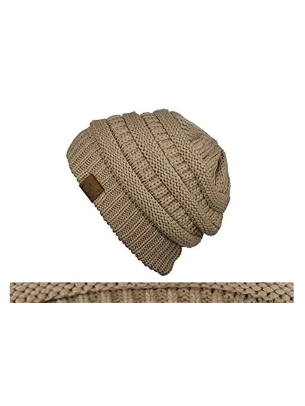 C.C Marled Knit Beanie in Taupe and Cream